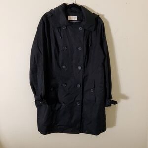 Michael Kors Black Hooded Trench Coat Missing Size Tag Pit-pit 24" Flat